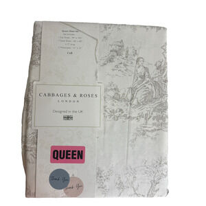 Cabbages & Roses London QUEEN Gray Country Toile Sheet Set Cotton NEW